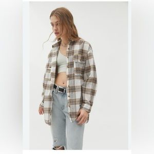 Urban Outfitters BDG Nellie Oversized Button-Down Brown Yellow Plaid Size Small
